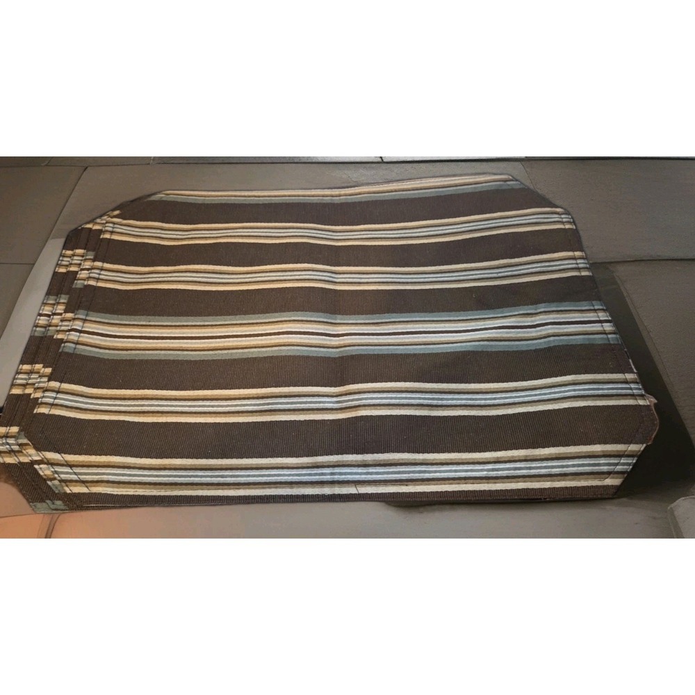 Set Of 4 Cotton Brown Tan Sage & Green Striped Placemats 17.5" x 12.5"